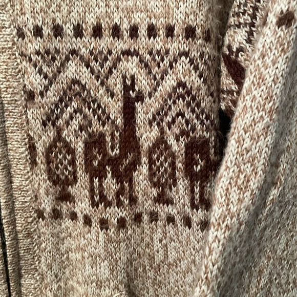 Vintage Knit Zip Up Wool Alpaca Design Cardigan Sweater Men’s Tan Brown L-XL - Picture 4 of 7